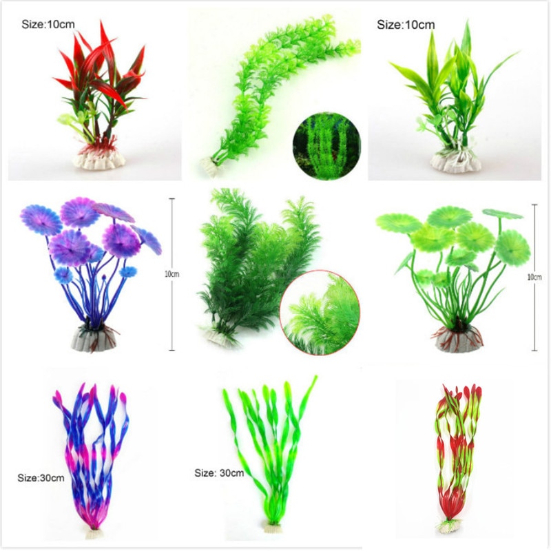 Bedste pris kunstig akvarie plante dekoration akvarium dykbar blomst græs ornament 10 stile valgfri 10-30cm