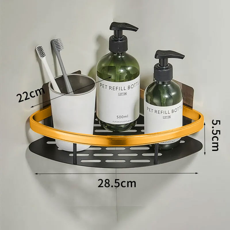 Luxury Bathroom Shelves Without Drilling Rustproof Aluminum Shower Wall Shelf Shampoo Towel Holder Bathroom Organizer Accessorie: light green