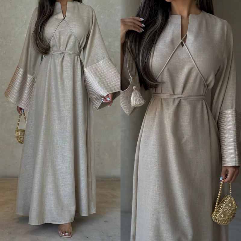 Caftán de de Dubai para mujer, vestido bordado , Burqa musulmán Abaya con cinturón, bata árabe para damas, vestido islámico de manga larga