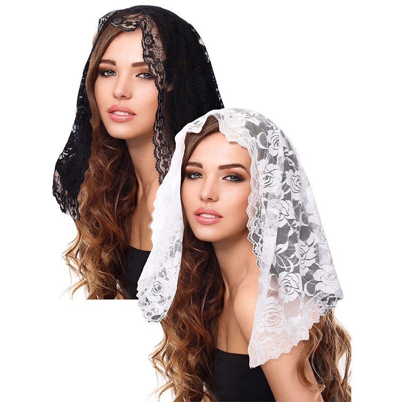 Voile en dentelle florale pour femmes musulmanes, écharpe courte couvrant la tête, style catholique, pour mariée musulmane
