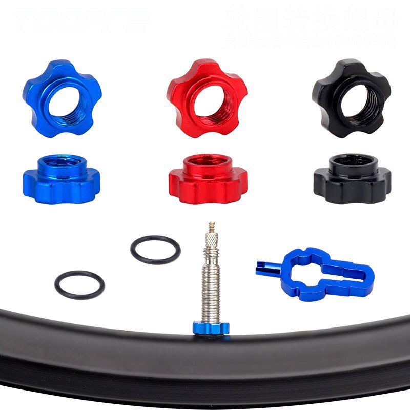 Polkupyörän tubeless presta venttiili schrader venttiilin muunnosmutteri sovitin mtb pyörän venttiilin vanteen muunnosmutteri asennusavaimella