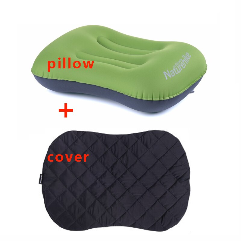 Ultralette oppustelige rejsepuder komprimerbar kompakt oppustelig komfortabel ergonomisk pude til udendørs camp backpacking: Grøn med låg