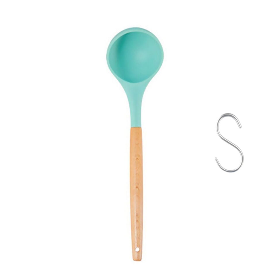 Silicone Kitchen Soup Spoon Cooking Spoons Wood Handle Spoon Kitchen Accessori: Green 1