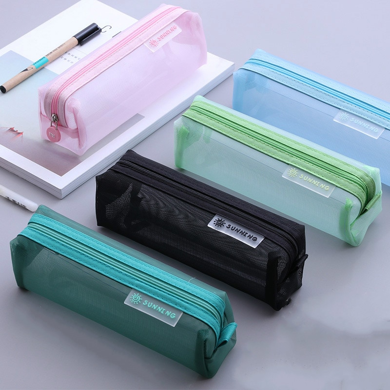 Bolsa de lápices de papelería transparente para examen de estudiante, estuche de bolígrafos de malla de nailon dedicado, bolsa de gran capacidad Unisex, suministros escolares
