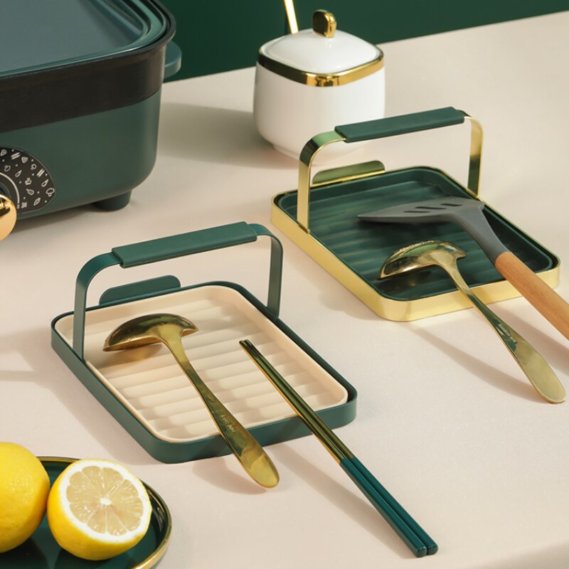 Household Kitchen Pot Lid Spatula Shelf Countertop Rack Wrought Iron Spoon Cooking Shovel Spatula Rack Holding Storage Shelf