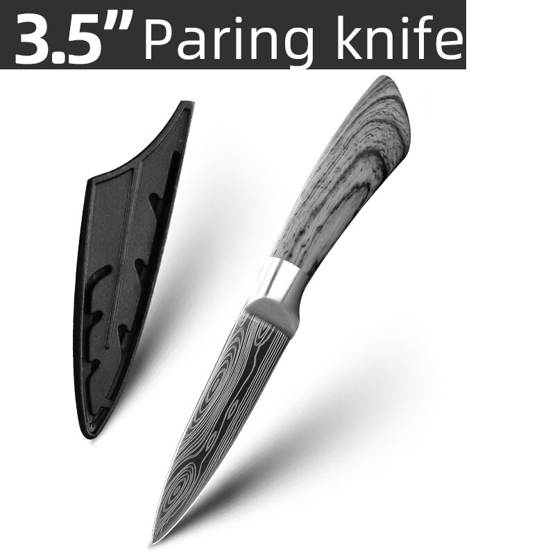 Cuchillo de cocina de acero inoxidable 7Cr17 440C, herramienta de Chef de Damasco para dibujar carne, Santoku, 1-9 piezas: 3.5inch Paring Knife