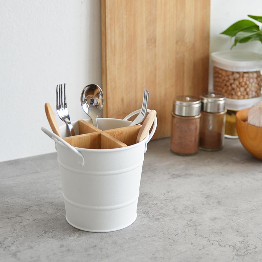 Soporte de utensilios de cocina Retro, gran capacidad, de acero inoxidable, 4 rejillas, cuchara, tenedor, palillos, organizador de cocina