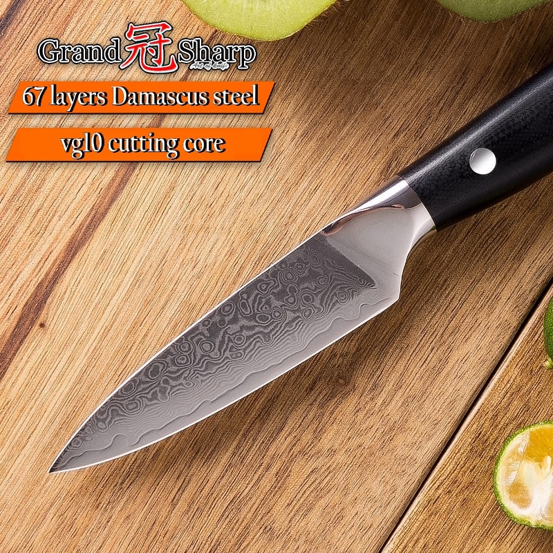 Damascus Paring knife 3.5" Japanese Damascus Stainless Steel VG-10 Mosaic Rivet G10 Handle Peeling Fruit Kitchen Chef Knife