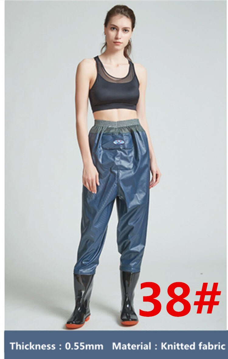 Højspring 0.55mm udendørs fiske waders støvler pvc vandtæt strikket stof mesh talje åndbare jagt fiskeri waders bukser: Blå -38