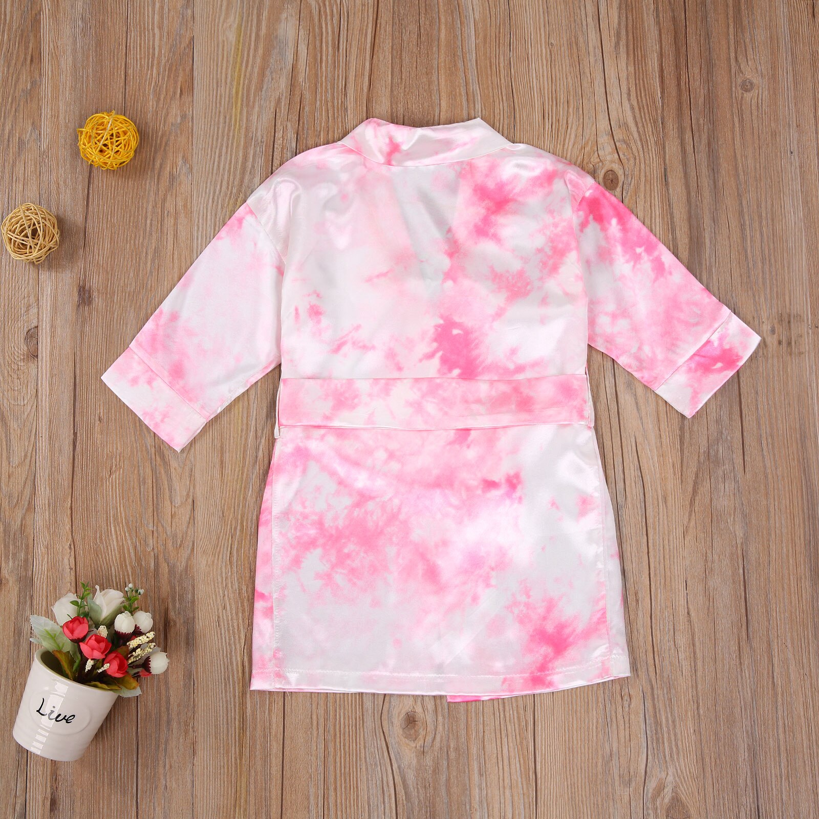 Tie Dye Badjas Voor Peuter Baby Meisjes Kinderen Lange Mouw Warm Homewear Nachtkleding Baden Gewaden Zijden Kimono Nachtkleding Jurk