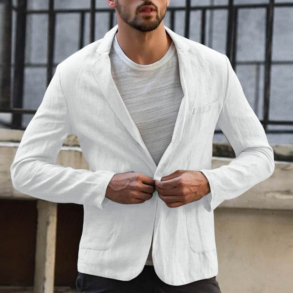 Chaqueta de negocios de lino para hombre, chaqueta informal, abrigo ajustado, prendas de vestir, chaqueta de un solo pecho para hombre, abrigos de de talla grande