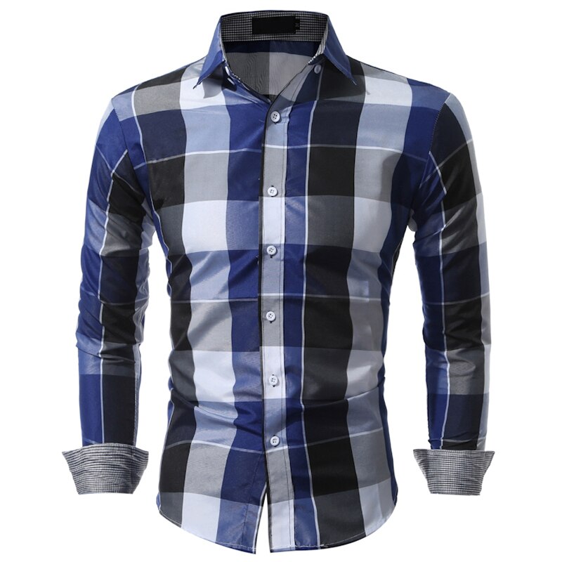 Chemise à carreaux à manches longues pour homme, haut Slim en coton, à la , été: Bleu / XXL for 68-74 kg