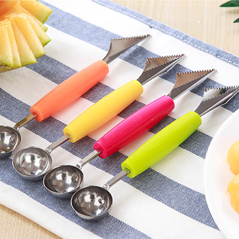 Frugt udskæring kniv is grave kugle scoop vandmelon melon dobbelt hoved gadget gør det selv-assorteret kolde retter køkkenværktøj