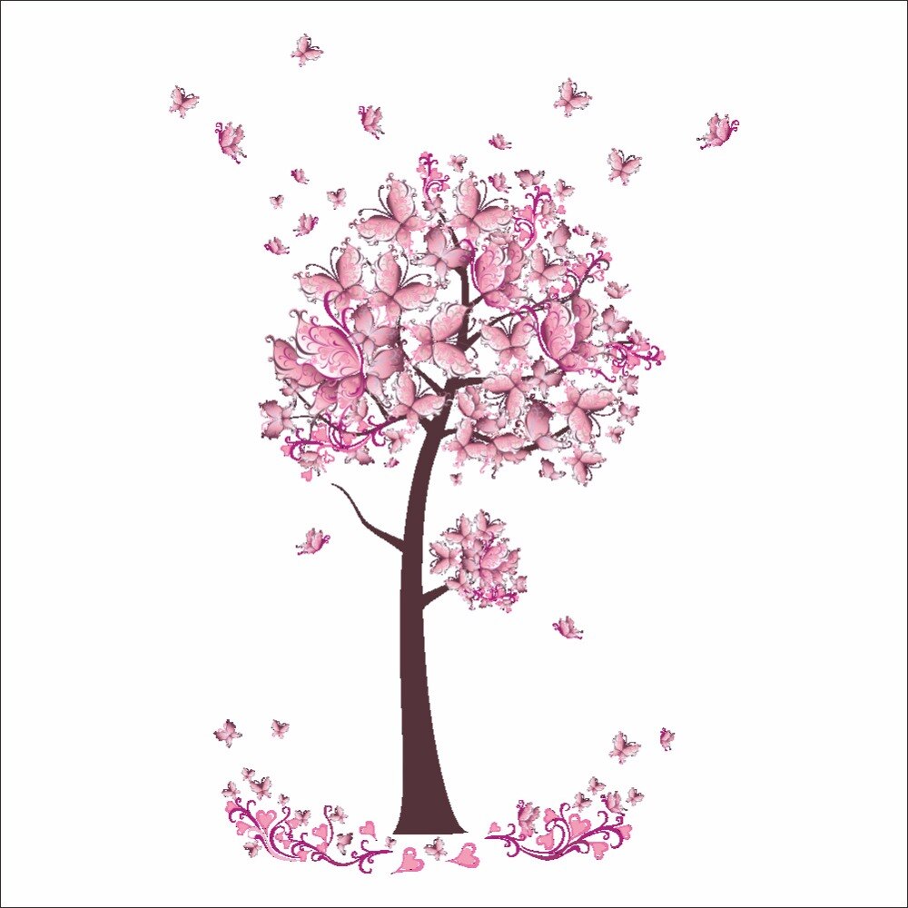 Pink Butterfly Tree Wall Sticker for Baby Girl Room Living Room Bedroom Wall Decor PVC Removable Poster Art Home Decals DC32