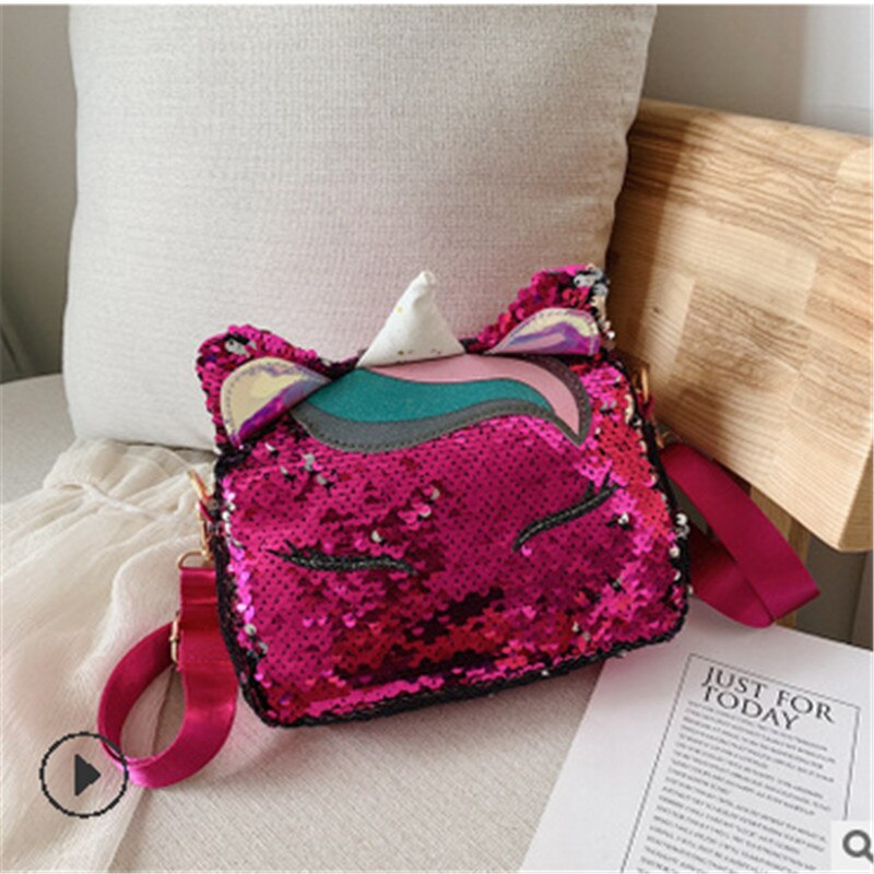 Eenhoorn Handtassen Voor Meisjes Reizen Vrouwen Print Cartoon Schoudertassen Pailletten Crossbody Tas Kerst Leuke Candy Bag: rose red