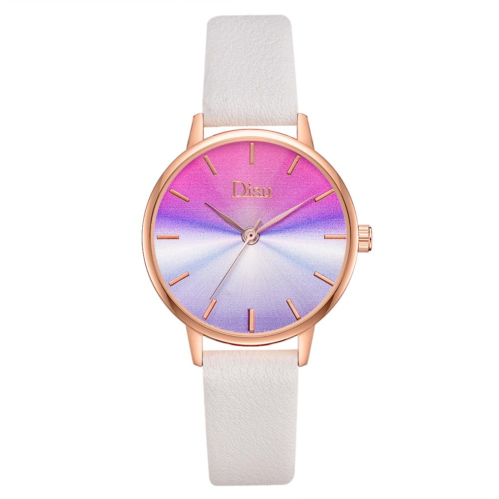 5 stk kvinder læder ure sæt gradient skive quartz ur dame armbåndsur luksus star armbåndsur: Hvid
