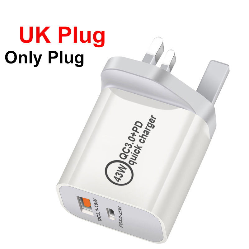 PD Charger 43W QC3.0 Quick Charge3.0 USB Type C Fast Charger for iPhone 13 Pro Max 12 11 Xiaomi HUAWEI Samsung Phone UK/AU/EU/US: UK plug