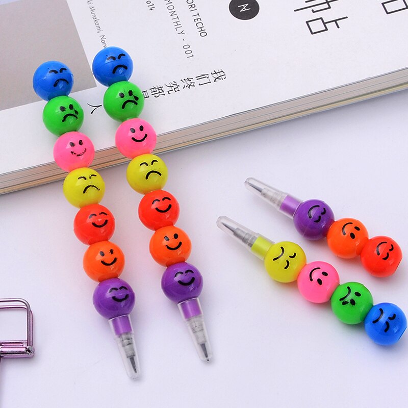 5 pcs/lot Sugar-Coated Haw Cartoon Smiley Graffiti Pen 7 Colors Crayon Wax Pencil for Kids Writing School Supplies