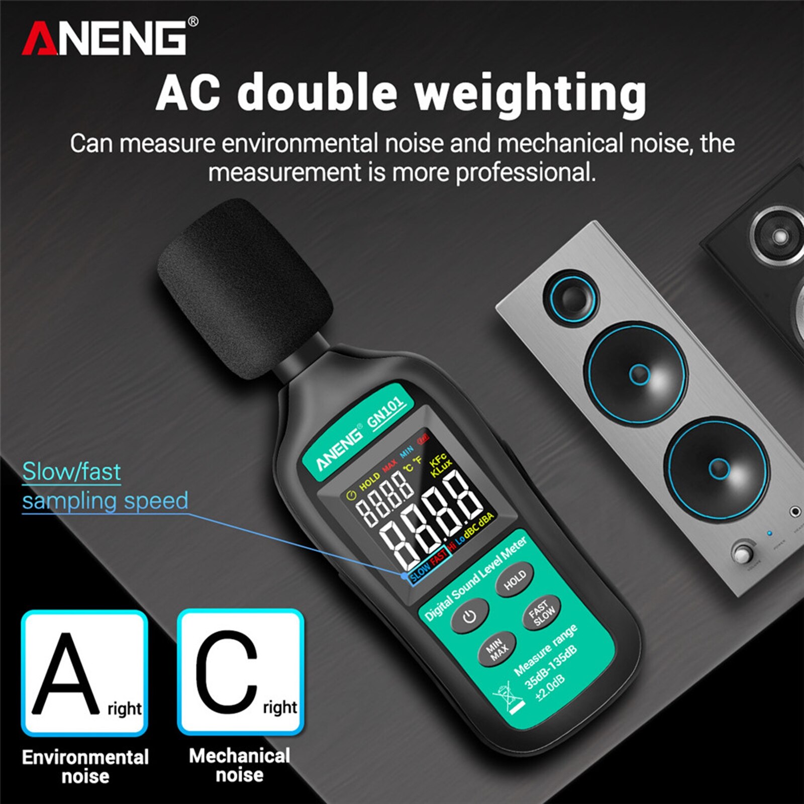 Aneng GN101 Digital Sound Level Noise Meter Meting 35-135db Decibel Detector Audio Tester Mini Sound Meter Sonometros