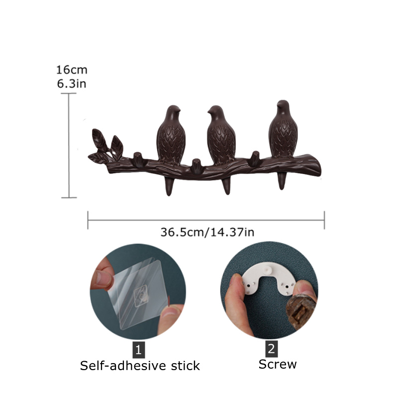 Perchero montado en la pared con ganchos para abrigos, sombreros, llaves, toallas, colgador artístico decorativo para puerta trasera, decoración de pájaros en ramas de árbol: Verde militar
