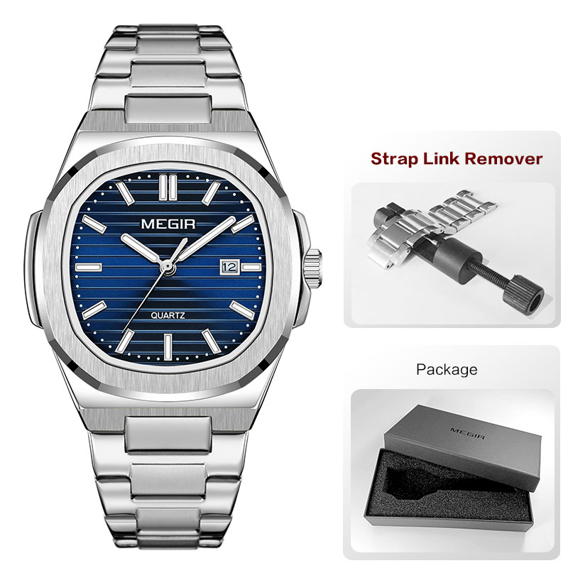 MEGIR Klassische Herren-Kleideruhr mit goldenem Edelstahlband, ovales grünes Zifferblatt, wasserdichte Quarz-Armbanduhr mit leuchtendem Zeiger: Braun