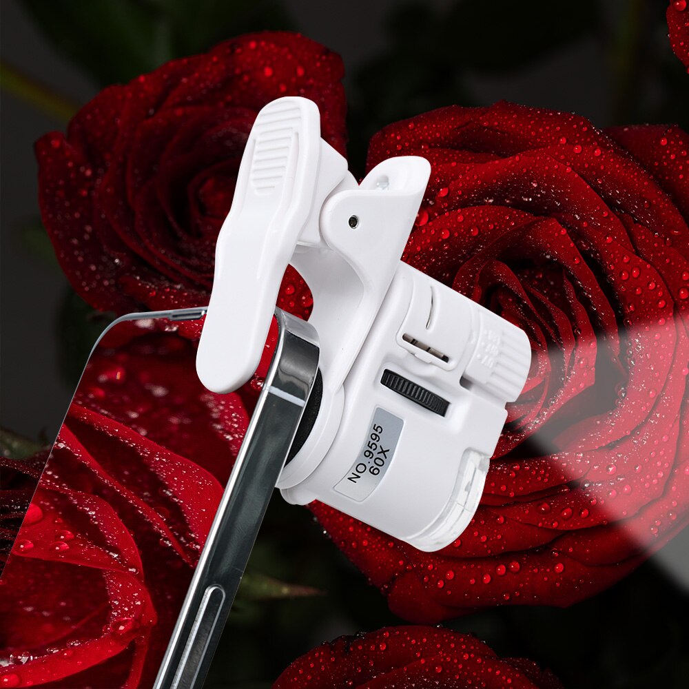 Universele Clip Microscoop 60X Led Sieraden Vergrootglas Gericht Aangepast Pocket Microscoop Met Mobiele Telefoon Clip Microscoop