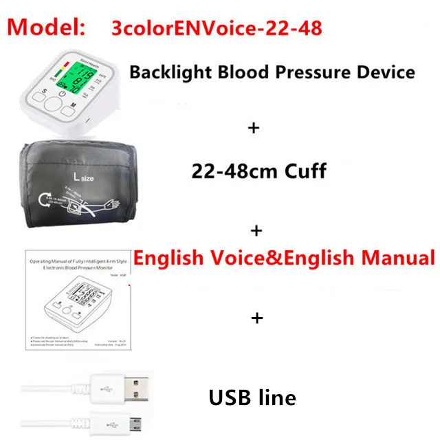 Englisch oder Russische blutdruckmessgerät haushalt medizinisch Blut Druck Monitor healthcare tonomete messgeräte blutdruck medizinprodukte: 3colorENVoice-22-48
