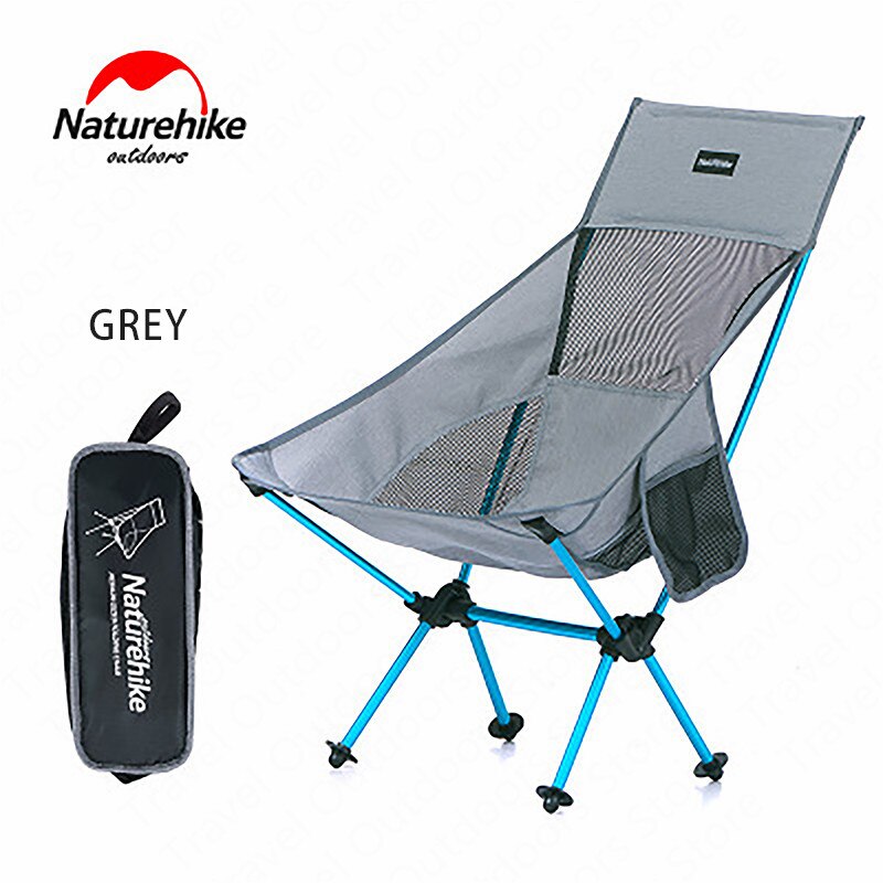 Naturehike campingstol sammenklappelig transportabel fiskestol picnic ryglæn stol udendørs camping strand vandreture  nh17 y 010- z: Grå