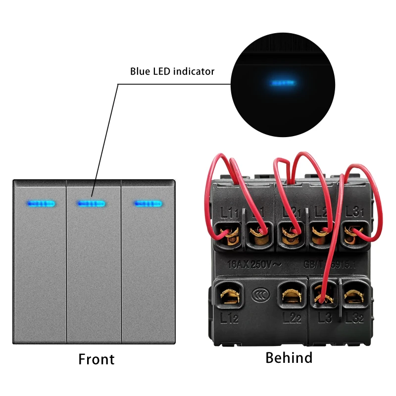 Novski wall mounted module DIY European standard gray crystal glass panel socket switch button function module combination: Dark Grey