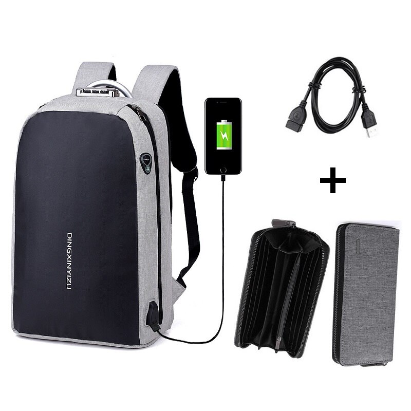 Masculina Anti-diefstal wachtwoord lock laptop mochila Teen boy meisje college schooltas Grote capaciteit waterdichte outdoor reistas: Set 3