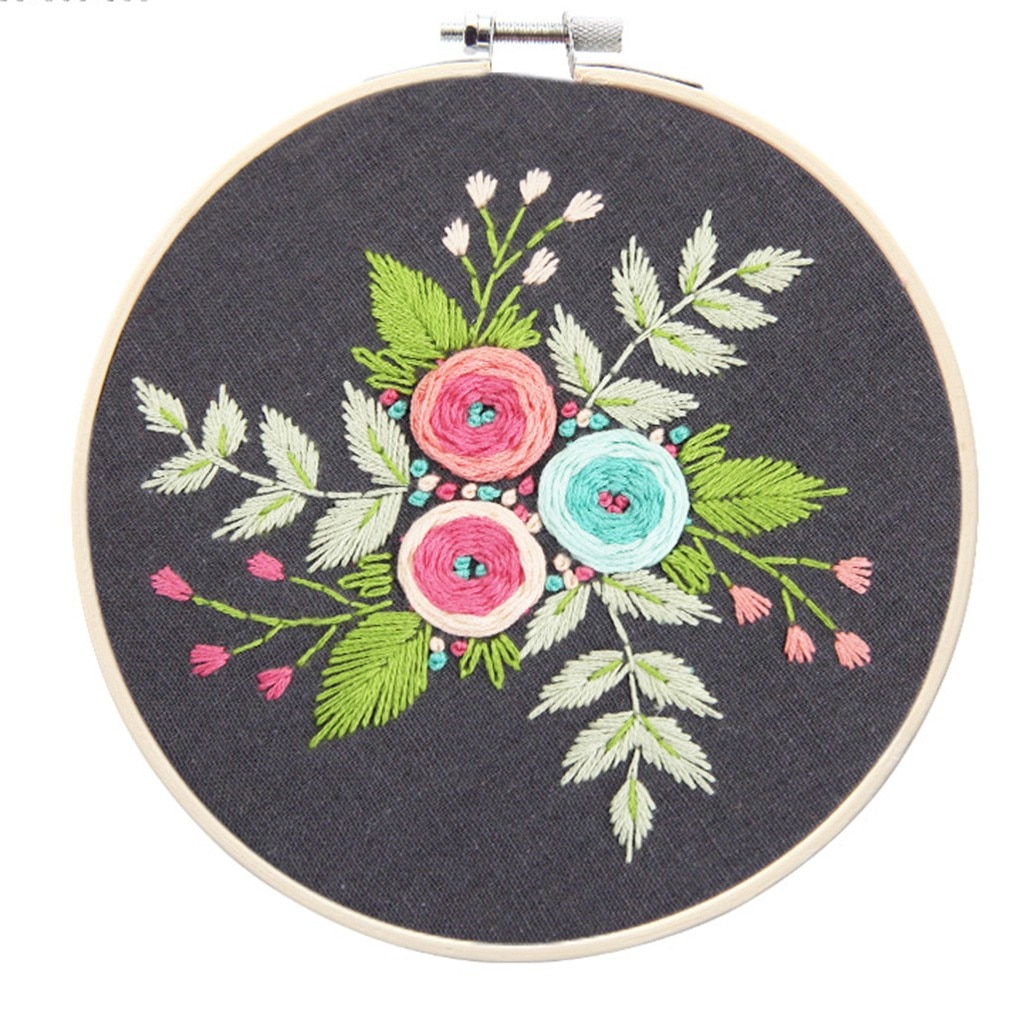 DIY Embroidery Kit Full Range of Embroidery Cross Stitch Stamped Embroidery Cloth with Floral Kit Gift Home Decoration FD: 2