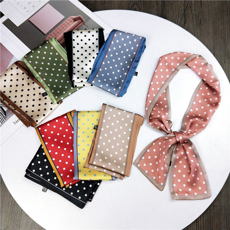 Bandas para el cabello DIY Scrunchies, banda para el pelo, banda de satén, bufandas ajustado largo, pañuelo para el pelo, cinta para la muñeca, pañuelo de seda, lunares
