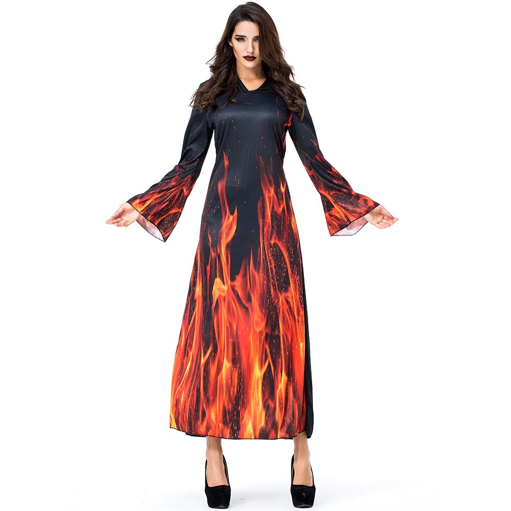 Umorden Vrouwen Underworld Hell Flame Fire Devil Kostuum Hoody Robe Halloween Carnaval Purim Party Kostuums