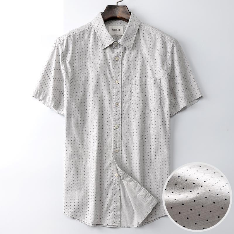 Sommer, korte ærmer, unge mænd, elastisk bomuldstrykt polka dot tynde casual skjorter plus størrelse s -3 xl 4xl: Xxxl