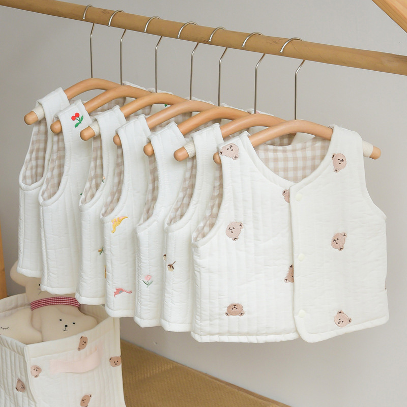 Baby Vesten Winter Herfst Dikke Katoenen Gewatteerde Geborduurde Beer Pasgeboren Vest Baby Jongens Meisjes Jas Jas Kleding 3-24M