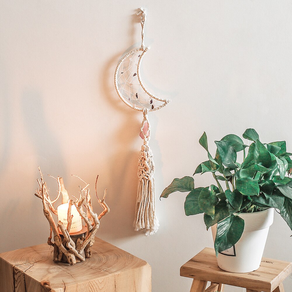 Boho Macrame Dream Catcher Giant Tapestry with Crystals Stones Moon Dream Catchers for Bedroom Bohemian Home Decor Wedding: GT133
