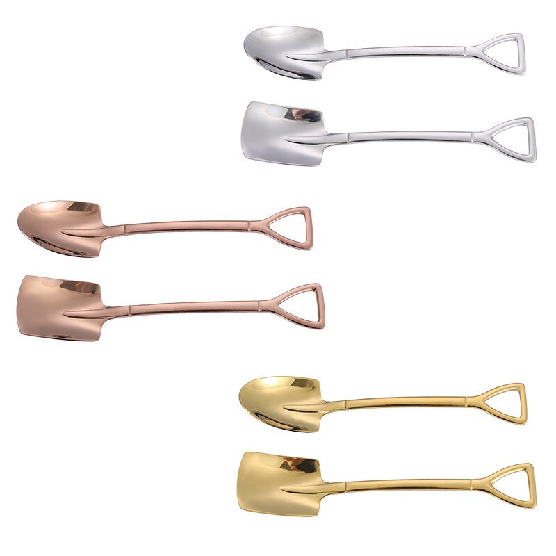 1pc metal is kaffe ske ske rustfrit stål skovl form shell te guld skeer eftermiddagste dessertsked