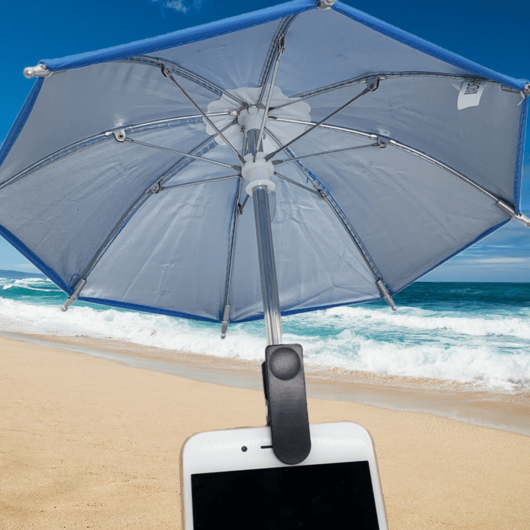 Soporte de paraguas para teléfono móvil de acero inoxidable con Clip para parasol, Mini soporte para teléfono con paraguas, soporte