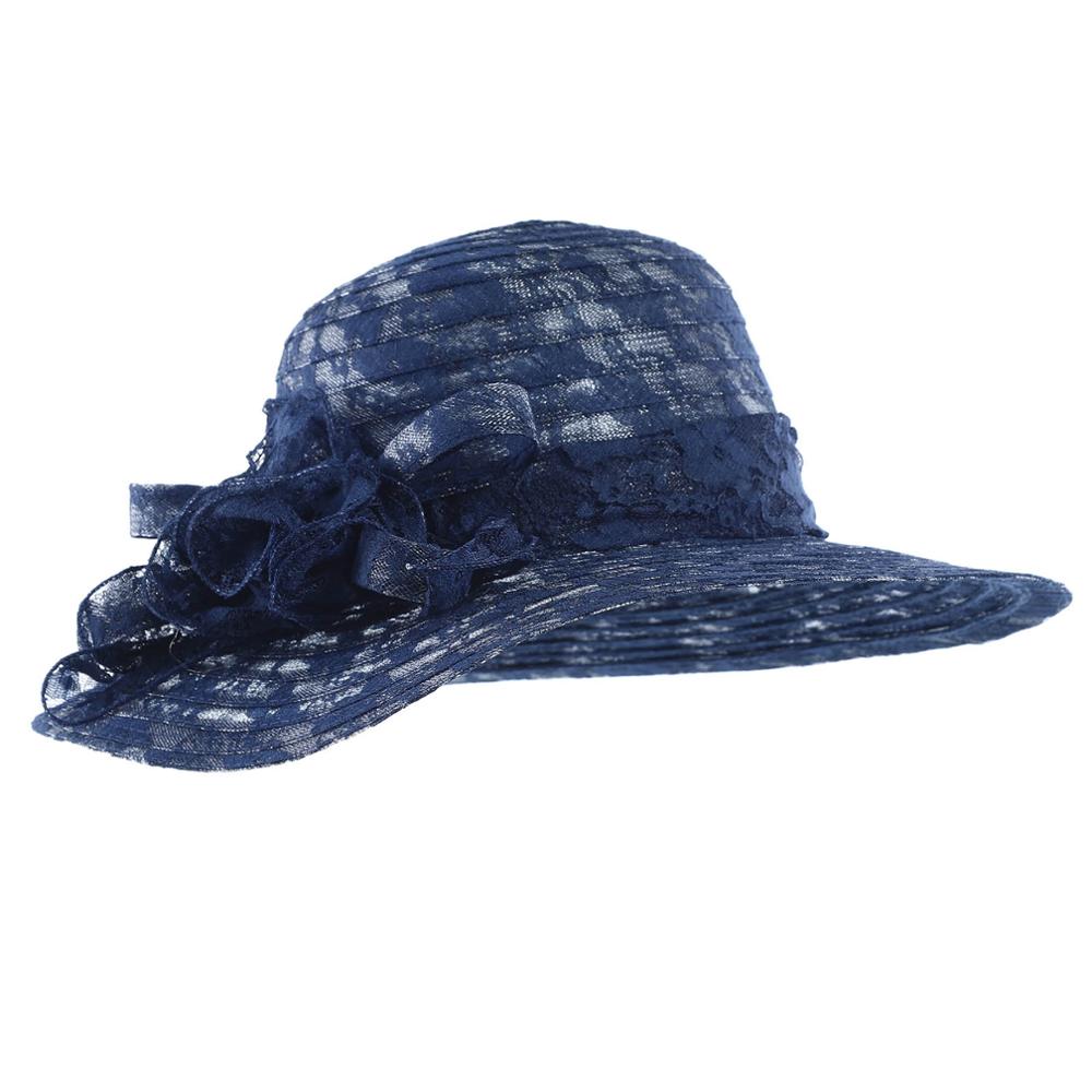 WELROG Women's Organza Church Kentucky Derby Fascinator Bridal Tea Party Wedding Hat Summer Female Pink Lace Church Cap: Navy