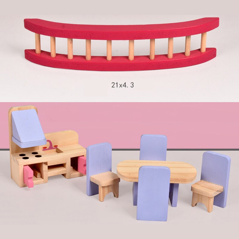 Kleurrijke houten poppenhuismeubels, houten miniatuur keukenhuismeubels, poppendecoratie-accessoires, fantasiespel, kinderspeelgoed