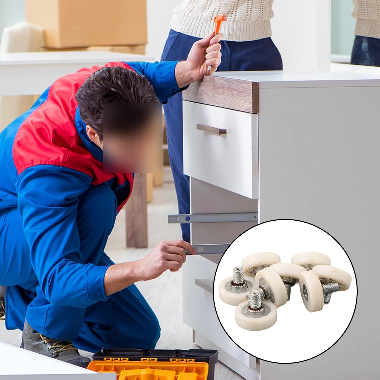 8PCS Drawer Rollers Plastic Drawer Pulley Replacement Guide Wheel Bearing Small Pulley With Nuts Furniture Cabinets Slide Roller