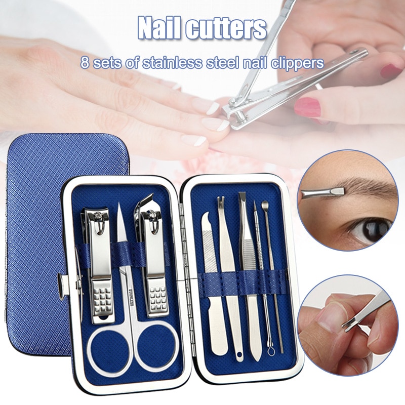 8pcs Nail Clip Set Stainless Steel Nail Scissors Clipper Cutter Trimmer Manicure Multi-Purpose Fingernail Toenail Tools Kit