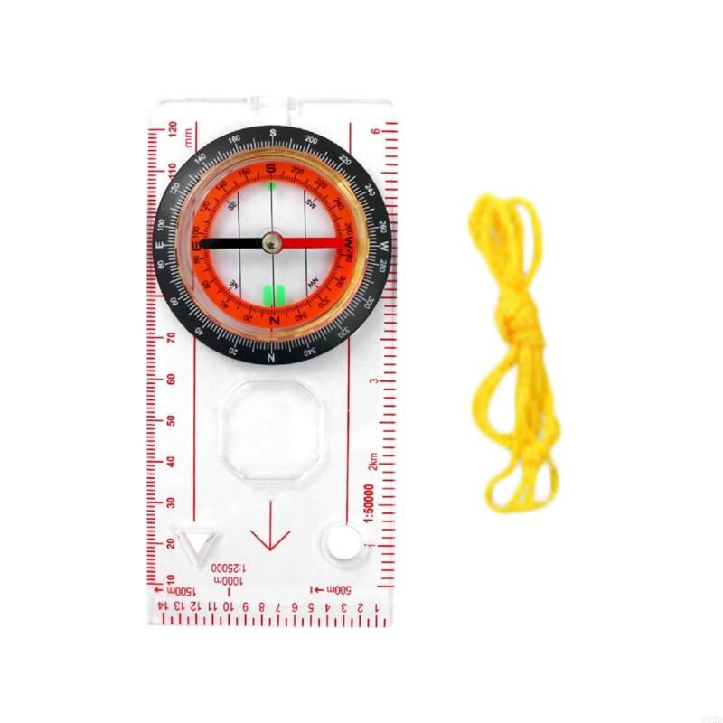 920L Orientation Compasses, Hiking Navigation Map Scale Ruler Compasses, Multifunctional Magnifier Compasses for Map Reading: Burgundy
