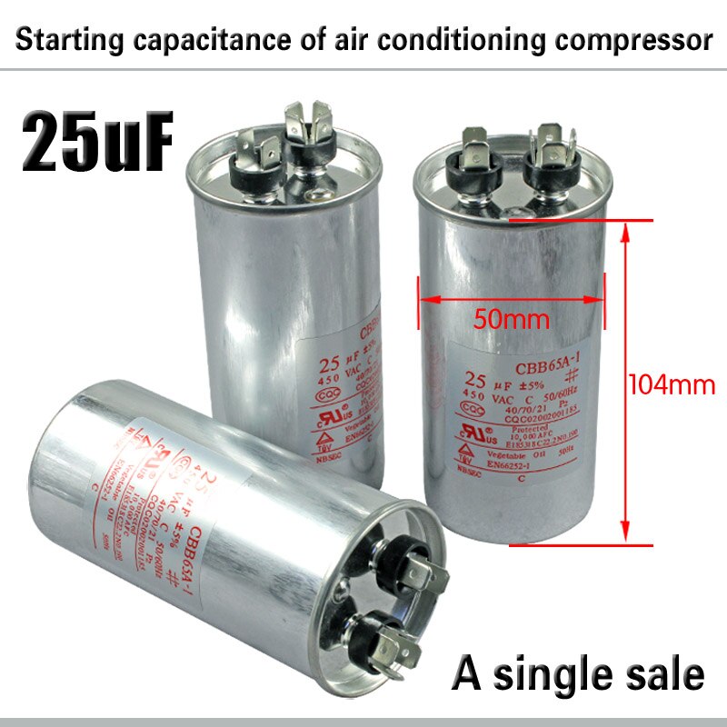Kompressor klimaanlæg klimaanlæg kondensator 20/25/30/35/45/50 / 75uf /  cbb 65 start kondensator 450v: 25uf