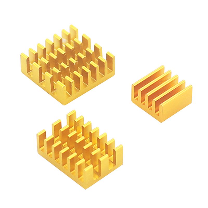 3Pcs/Set Aluminum Heatsink Radiator Cooler Kit with Adhesive Tape for Raspberry Pi 4B: Gold