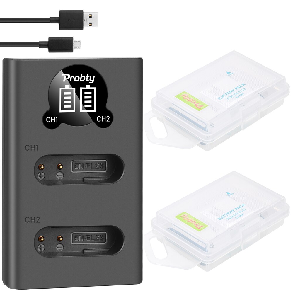 Batterie EN-EL23 ou double chargeur pour Nikon Coolpix B700 P600 P610s P900s S810c: 2BatteryWithCharger