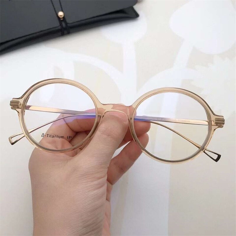 Lunettes rondes en acétate japonais pour hommes, montures en titane, bloquant la lumière bleue, prévention de la myopie, légères, KMN-140 Gafas: Light Yellow