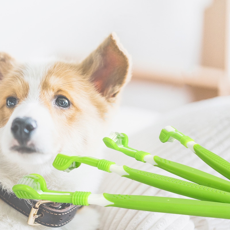 Cepillo de dientes para mascotas, limpieza de perros, cepillo de dientes de boca, limpieza multiángulo de tres lados, herramienta de cuidado de la salud de los dientes del sarro, suministros para mascotas