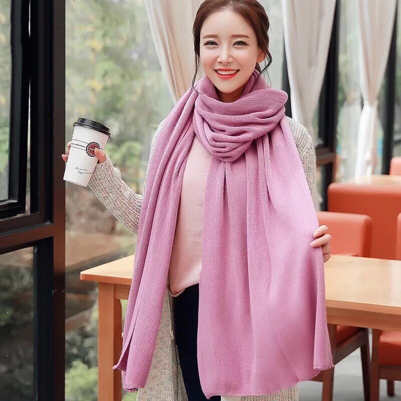 Écharpe longue tricotée pour femmes | Écharpe blanche, unie, tricotée, Pashmina, châles à envelopper, pour filles, cou de Snood, noir, gris, rouge: pink