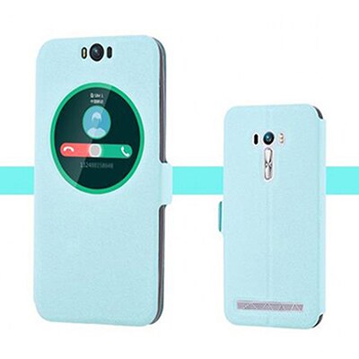 Cubierta de ventana abierta para ASUS ZenFone Selfie Funda de cuero fundas de teléfono piel para ASUS ZD551KL Z00UD flip shell back cubierta: Azul cielo